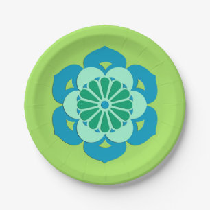Assiettes En Carton Mandala de fleur de Lotus, vert de chaux et