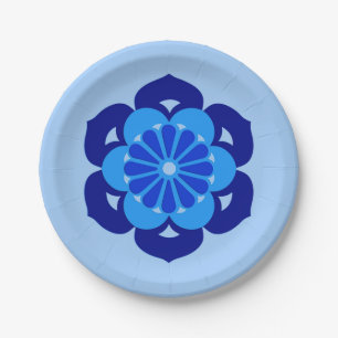 Assiettes En Carton Mandala de la fleur de lotus, indigo et bleu clair