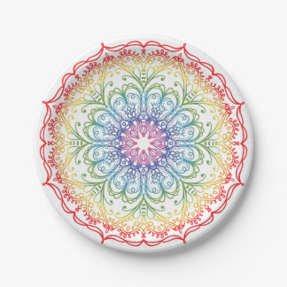 Assiettes En Carton Mandala dégradé ombré arc-en-ciel