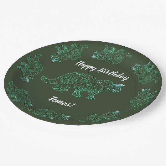 Assiettes En Carton Mandala Dinosaur, garçon fête d'anniversaire Plaqu (Angle)