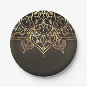Assiettes En Carton Mandala dorée Marron Terreux Bronze Moderne Glamou