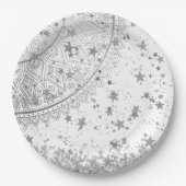 Assiettes En Carton Mandala envoûtant avec des étoiles d'argent sur bl (Devant)