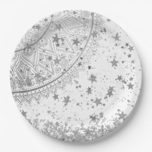 Mandala envoûtant avec des étoiles d'argent sur bl