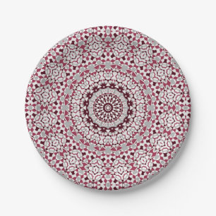 Assiettes En Carton Mandala est bordeaux-gris