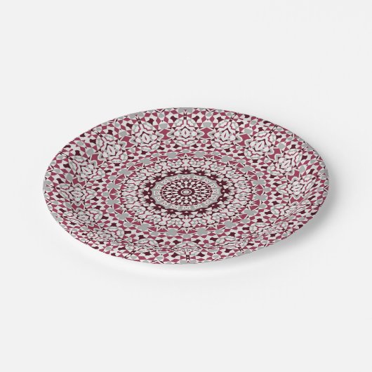 Assiettes En Carton Mandala est bordeaux-gris (Angle)
