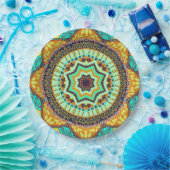 Assiettes En Carton Mandala indienne turquoise (Fête)