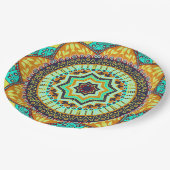 Assiettes En Carton Mandala indienne turquoise (Angle)
