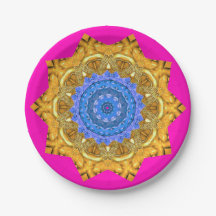 Mandala Magic Blue & Gold sur Fuchsia