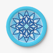 Assiettes En Carton Mandala motif en bleu turquoise, cobalt et blanc (Devant)