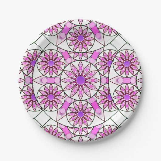 Assiettes En Carton Mandala, motif, lavande, rose, rose chaud, blanc (Devant)