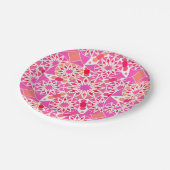 Assiettes En Carton Mandala motif, tons rose et corail (Angle)