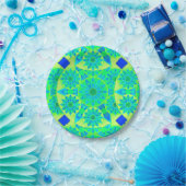 Assiettes En Carton Mandala motif, turquoise, bleue, vert citron (Fête)