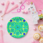 Assiettes En Carton Mandala motif, turquoise, bleue, vert citron (Fête)