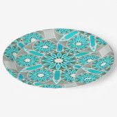 Assiettes En Carton Mandala motif, turquoise, gris argenté et blanc (Angle)
