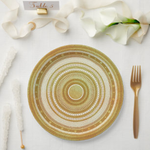 Assiettes En Carton Mandala or et paillettes