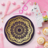 Assiettes En Carton Mandala or et violet (Fête)