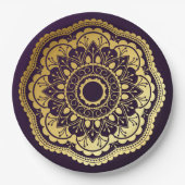 Assiettes En Carton Mandala or et violet (Devant)