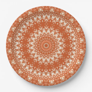 Assiettes En Carton Mandala orange.