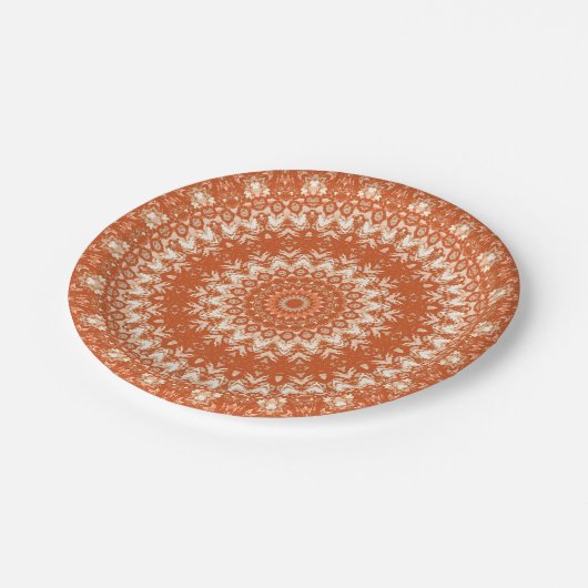 Assiettes En Carton Mandala orange. (Angle)