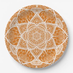 Assiettes En Carton Mandala orange et blanc - Loergann en Citrouille