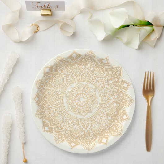 Assiettes En Carton Mandala plaque en or (Mariage)