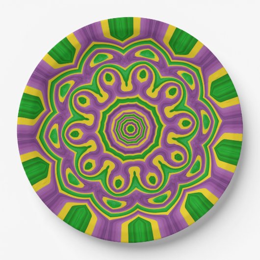 Assiettes En Carton Mandala pourpre jaune vert de motif de mardi gras (Devant)