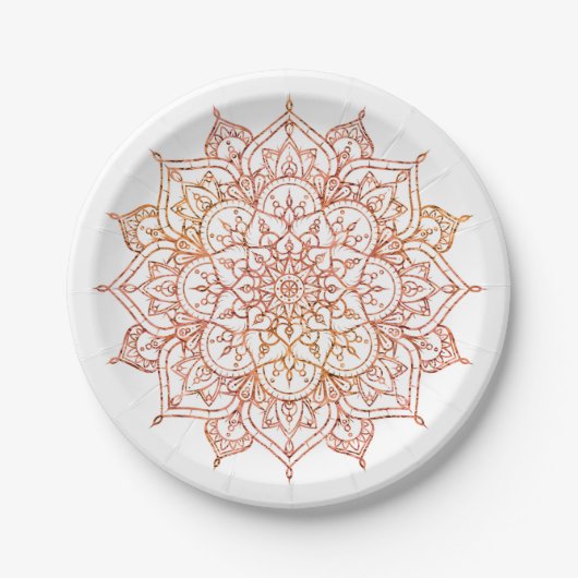 Assiettes En Carton Mandala rose et orange sur Glam blanc (Devant)
