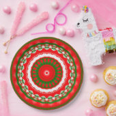 Assiettes En Carton Mandala rouge, blanc et vert (Fête)