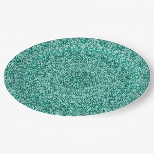 Assiettes En Carton Mandala turquoise avec symétrie complexe (Angle)