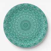 Assiettes En Carton Mandala turquoise avec symétrie complexe (Devant)