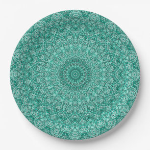 Assiettes En Carton Mandala turquoise avec symétrie complexe