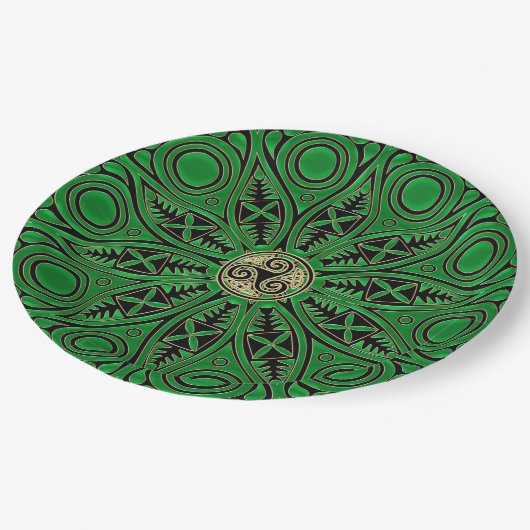 Assiettes En Carton mandala vert rish de Triskele de Celtic (Angle)