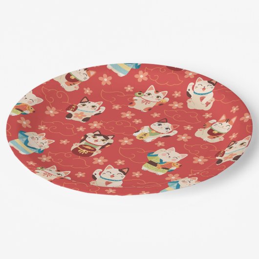Assiettes En Carton Maneki Neko Lucky Cats (Angle)