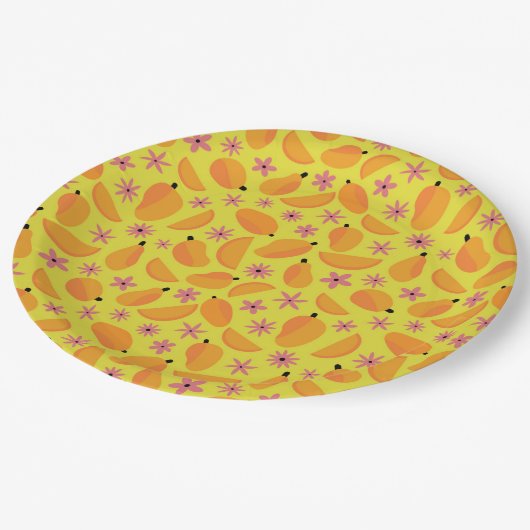 Assiettes En Carton Mange mangue fruits et fleurs motif (Angle)