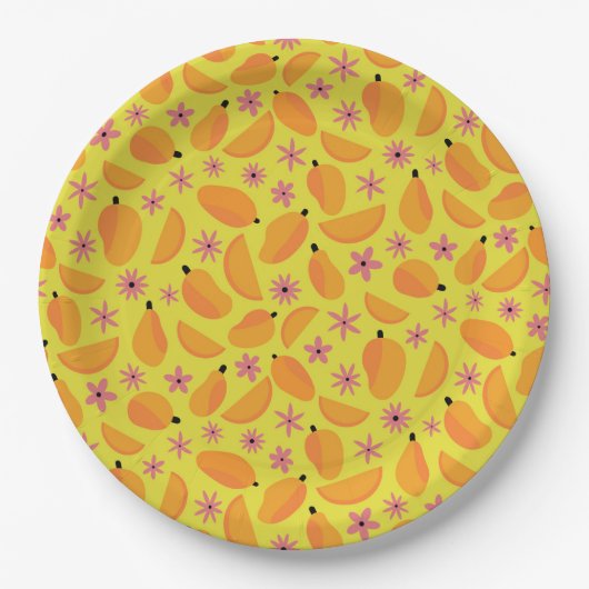 Assiettes En Carton Mange mangue fruits et fleurs motif (Devant)