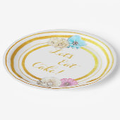 Assiettes En Carton Mangeons des plaques en papier rose et bleu floral (Angle)