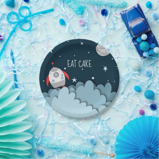 Assiettes En Carton Manger Gâteau Spacecraft Lune Espace extra-atmosph (Fête)