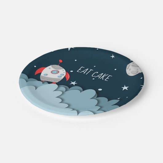 Assiettes En Carton Manger Gâteau Spacecraft Lune Espace extra-atmosph (Angle)