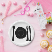 Assiettes En Carton Manger Manger Plaque et ustensiles noirs et blancs (Fête)