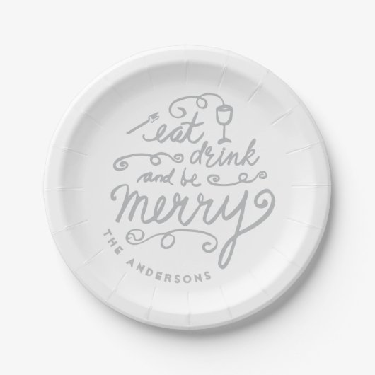 Assiettes En Carton Mangez Boire et être Joyeux Noël personnalisé (Devant)