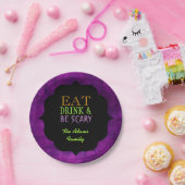 Assiettes En Carton Mangez Boire et soyez effrayant Halloween violet (Fête)