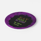 Assiettes En Carton Mangez Boire et soyez effrayant Halloween violet (Angle)