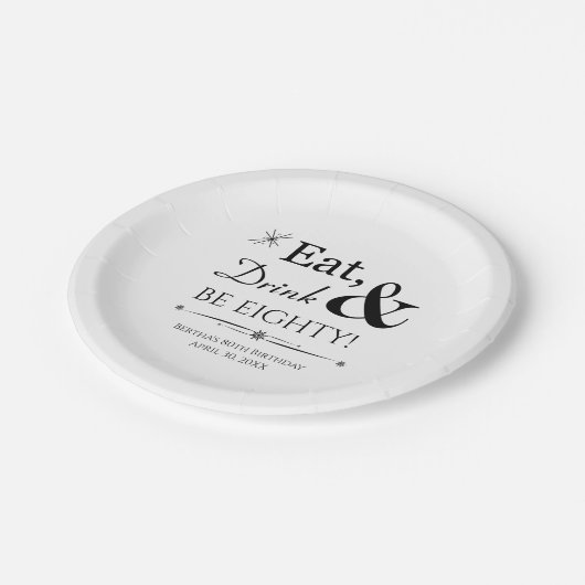 Assiettes En Carton Mangez Boire & Soit 80e Anniversaire Rétro (Angle)