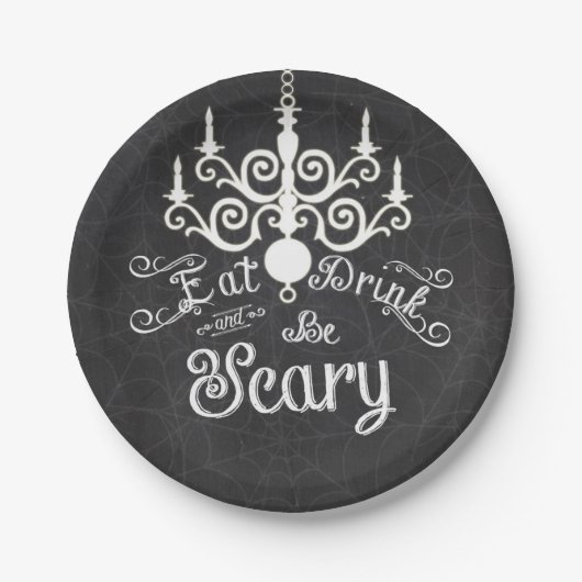 Assiettes En Carton Mangez Boire Soyez Effrayant Chalk Plaques de fête (Devant)