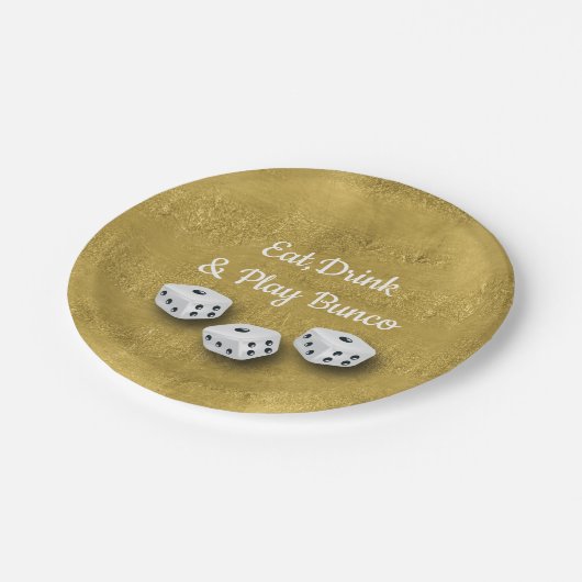 Assiettes En Carton Mangez, buvez et jouez Gold Dice Bunco (Angle)