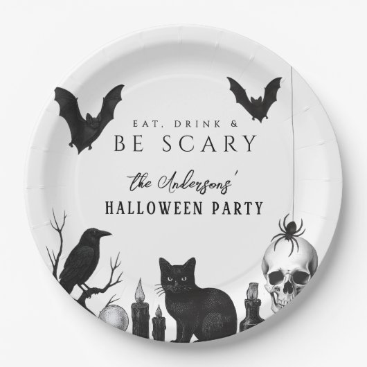 Assiettes En Carton Mangez, buvez et soyez effrayant Gothique Hallowee (Devant)