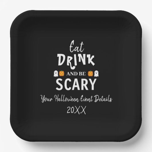 Assiettes En Carton Mangez, buvez et soyez effrayant Halloween (Recto)