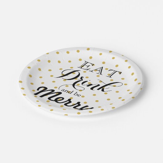Assiettes En Carton Mangez, buvez et soyez joyeux | motif à pois (Angle)
