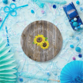 Assiettes En Carton Mangez, buvez et soyez mariés Bois et tournesol (Fête)