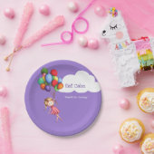 Assiettes En Carton Mangez la fille de gâteau flottant avec des ballon (Fête)